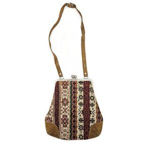 VTG Robinsons Tapestry Suede Kisslock Frame Bag Handbag Purse Made in France